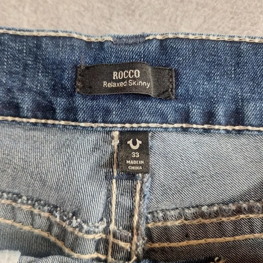 True Religion Rocco Big T Relaxed Skinny Jeans Y2K Dark Wash 33
